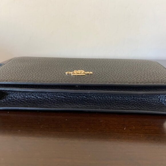 Coach F30256 Pebbled Leather Foldover Crossbody/Clutch Black - Picture 4 of 15